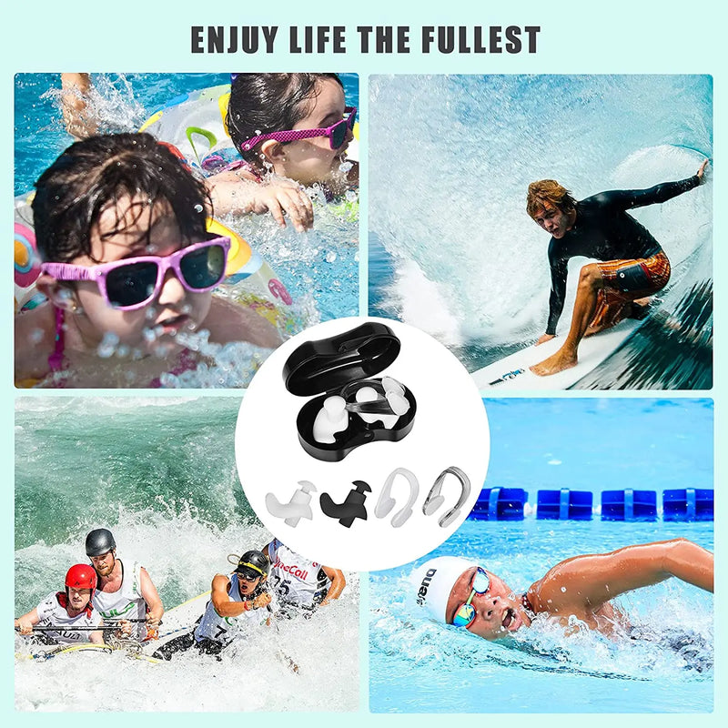 Swimming Nose Clip Ear Plug Set W/ Box Environmental Soft Silicone NoseClip & EarPlugs for Kids Adults Beginner Swimming Diving